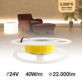 Tira LED COB 24V 40W/m Blanco Cálido 4800lm/m 1600 LEDs/m, 30mm