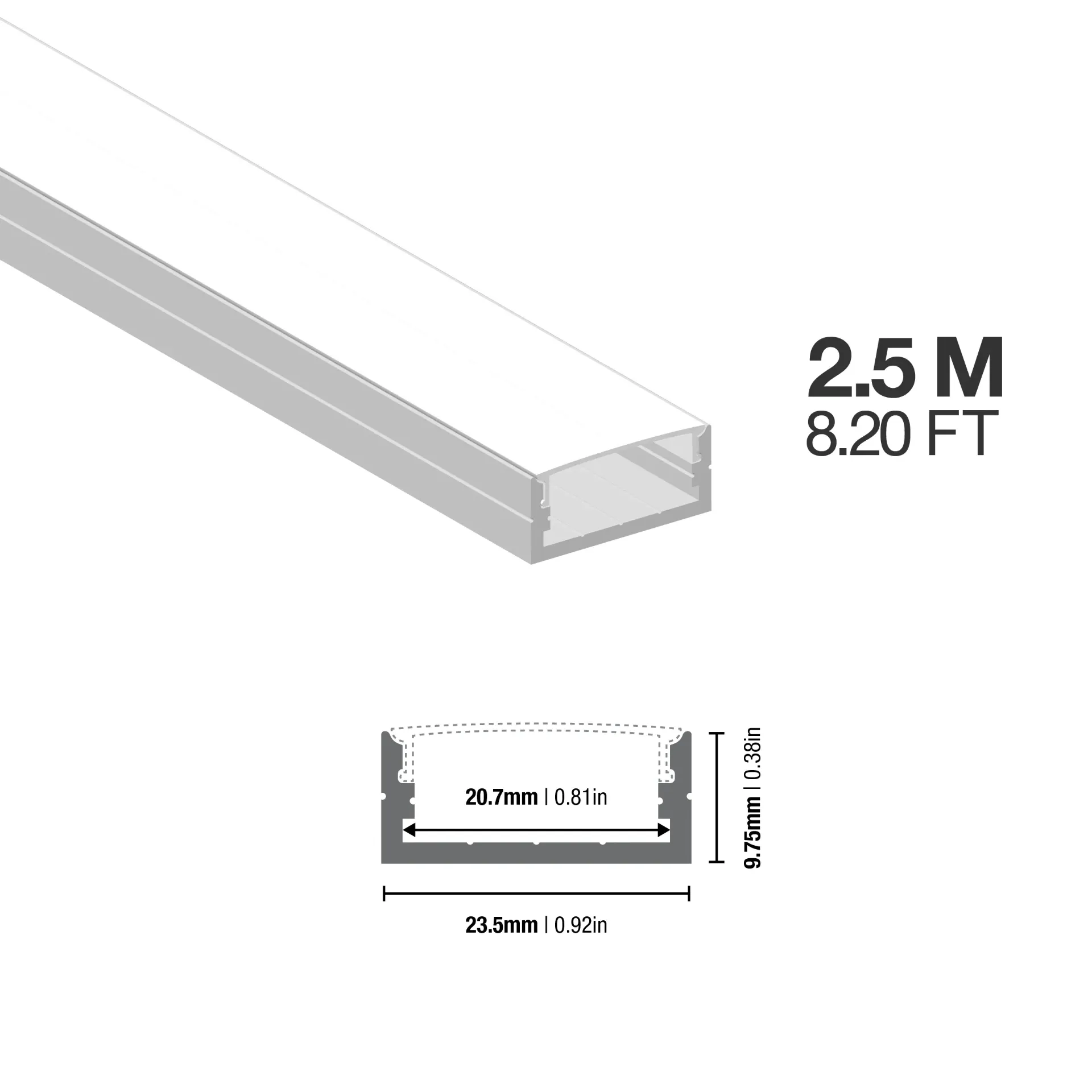 Perfil de Aluminio Linear 35x35mm Anodizado, Cover Opal Blanco x2m