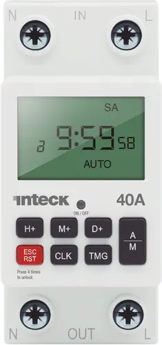 [IPT-TIMER-D-DIN-40A] TIMER PARA RIEL DIN INTECK, DIGITAL, 40A, BATERIA INTERNA, 16 PROGRAMOAS ON-OFF, INTERVALOS DE 1 MINUTO
