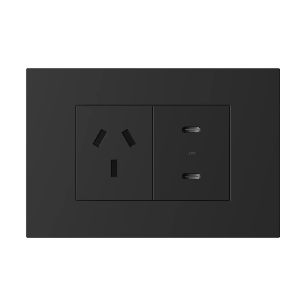 TOMACORRIENTE Y USB LIMA NEGRO, MACROLED, AC250V, 10A MAX. 2USB C DE 30W