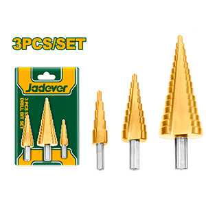 KIT DE MECHAS CÓNICAS ESCALONADAS DE 3 PIEZAS - 1 PIEZA DE 4-12MM + 1 PIEZA DE 4-20MM + 1 PIEZA DE 4-32MM - ACERO RÁPIDO - MAX. ESPESOR DE PLACA DE ACERO ?3MM