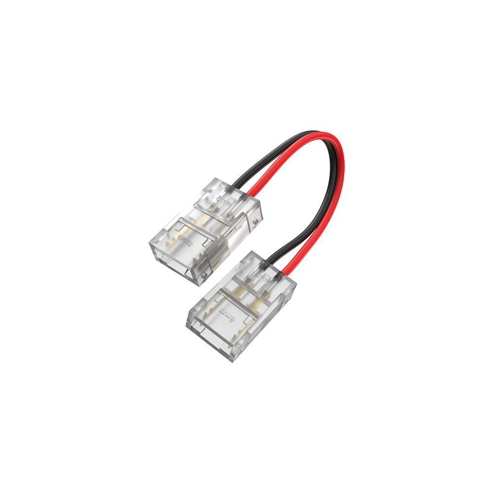 INTERCONECTOR TIRA A TIRA CON CABLE MACROLED, PARA TIRAS COB Y SMD 8MM, 2 PINES, TRANSPARENTE, CABLE 10CM