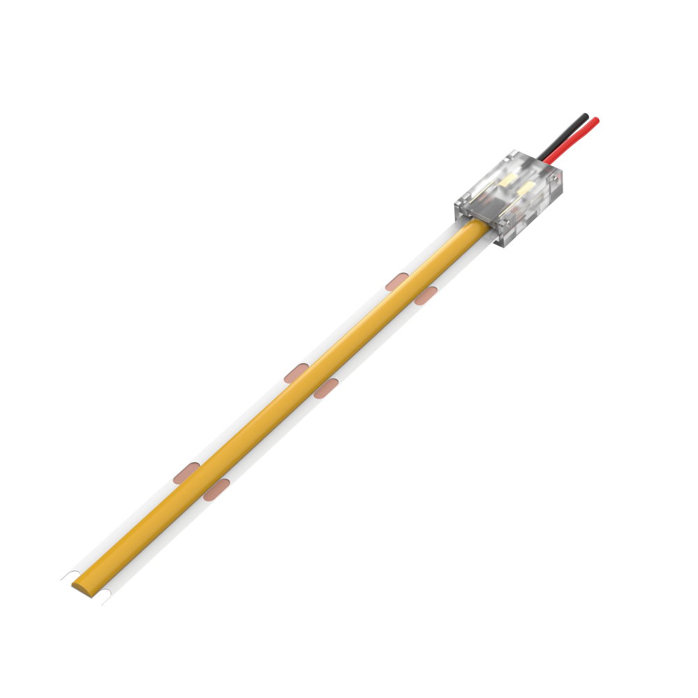 CONECTOR CON CABLE A TIRA MACROLED, PARA TIRAS COB Y SMD 8MM, 2 PINES, TRANSPARENTE, CABLE 10CM