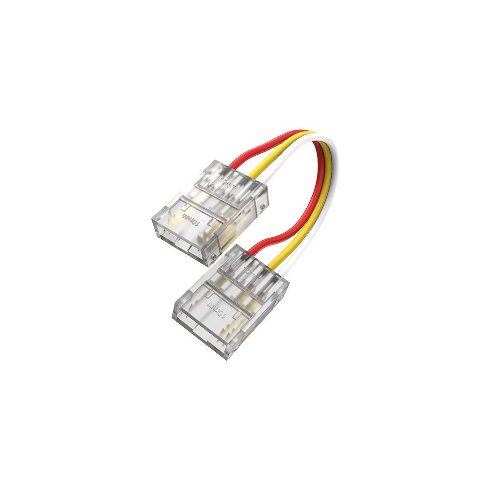 INTERCONECTOR TIRA A TIRA CON CABLE MACROLED, PARA TIRAS COB 10MM, 3 PINES, TRANSPARENTE, CABLE 10CM