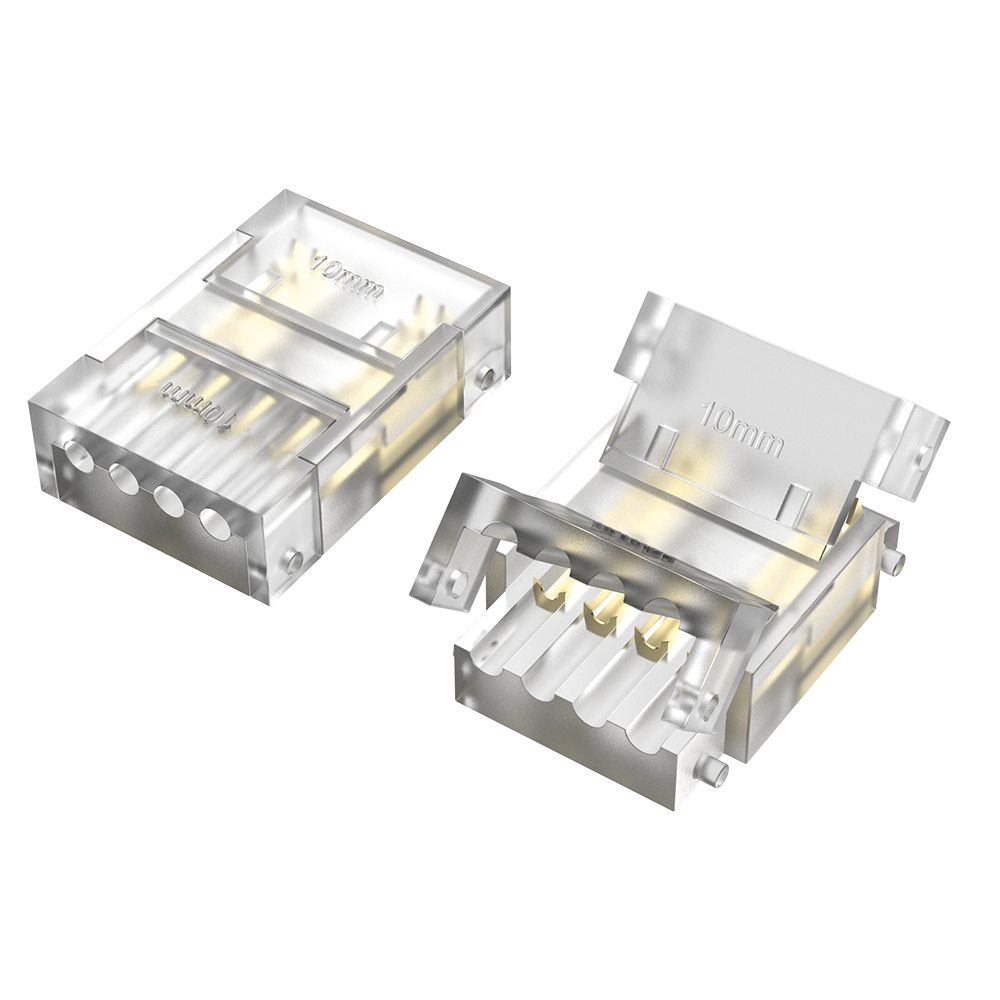 INTERCONECTOR CABLE A TIRA MACROLED, PARA TIRAS COB 10MM, 4 PINES, TRANSPARENTE