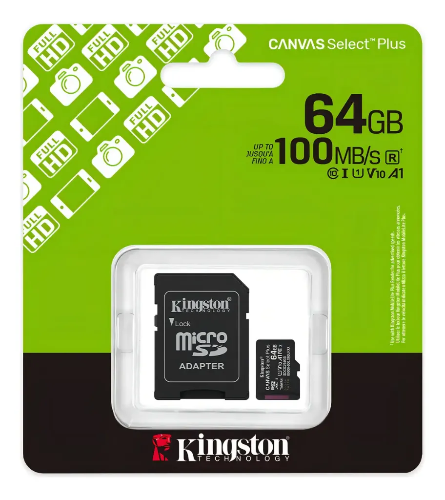ALMACENAMIENTO MICRO SD CAPACIDAD 64GB CLASE C10 KINGSTON